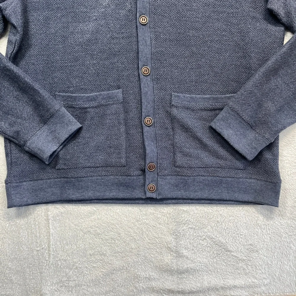 Joseph Abboud Cardigan Sweater Men XL Blue Herringbone Elbow Patch M261826 F17